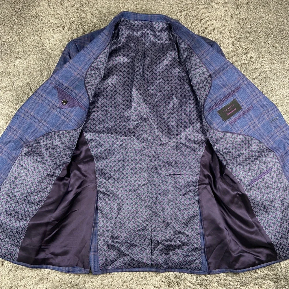 Ted Baker Endurance Jay SPJ Sport Coat Mens 40R Blue Plaid Wool Blazer Jacket